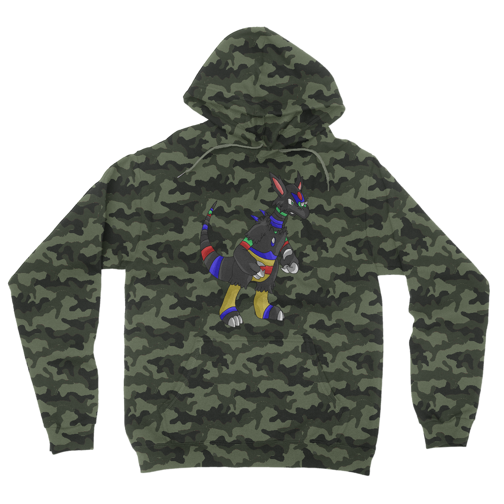 Rocino Camouflage Adult Hoodie featuring a trendy all-over camo design with a double fabric hood and kangaroo pouch pocket.