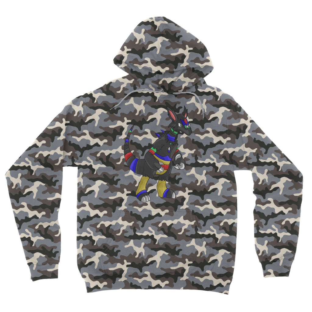 Rocino Camouflage Adult Hoodie featuring a trendy all-over camo design with a double fabric hood and kangaroo pouch pocket.