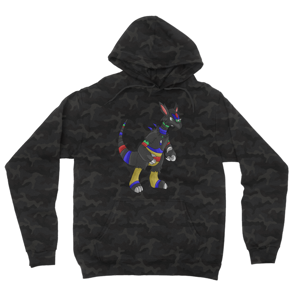 Rocino Camouflage Adult Hoodie featuring a trendy all-over camo design with a double fabric hood and kangaroo pouch pocket.