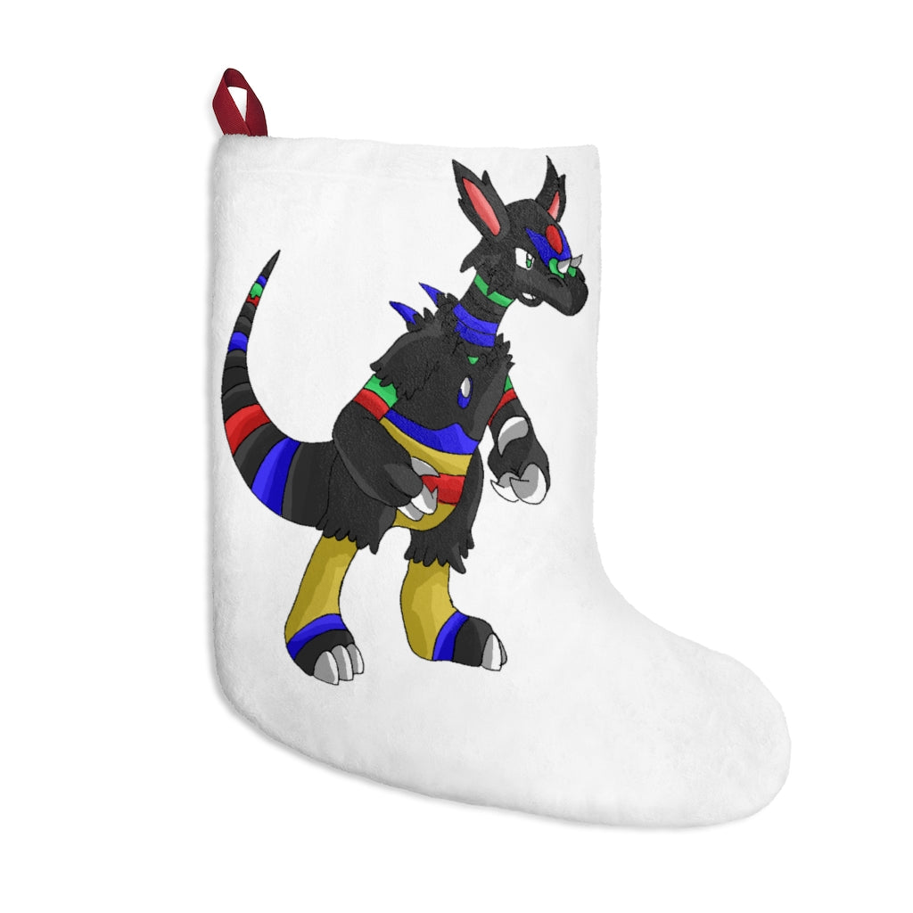 Rocino Christmas Stockings hanging by a fireplace, featuring custom prints and a festive design made of soft polyester fleece.