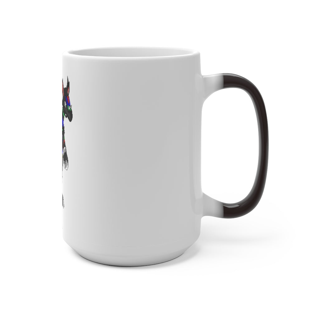 Rocino Color Changing Mug showcasing its vibrant color transformation when filled with hot liquid, featuring a rounded design and C-handle.