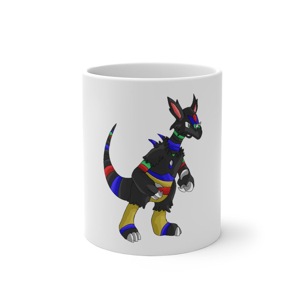 Rocino Color Changing Mug showcasing its vibrant color transformation when filled with hot liquid, featuring a rounded design and C-handle.