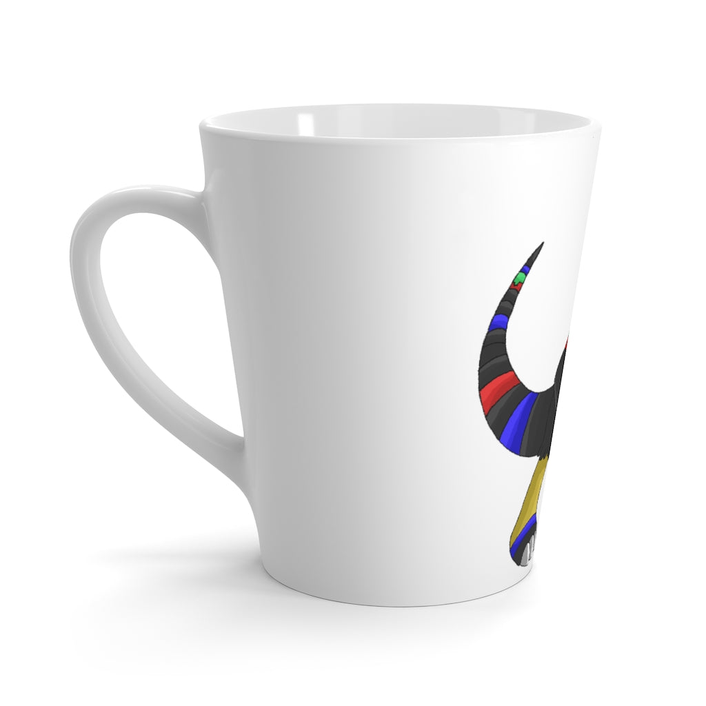 Rocino Latte Mug in white ceramic with a C-handle, showcasing its rounded corners and vibrant sublimation print.