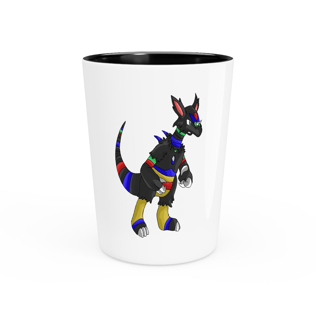 Personalized Rocino Shot Glass with white ceramic exterior and customizable design, available in white or black interior.