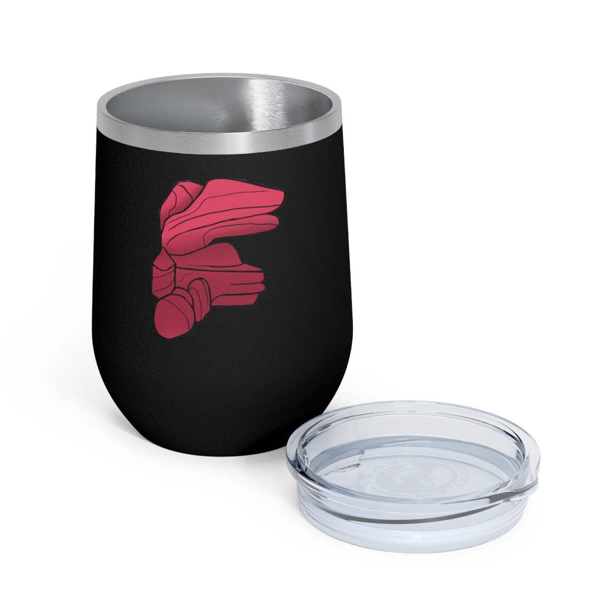 Rock 12oz Insulated Wine Tumbler in stainless steel with a clear plastic lid, showcasing a stylish and modern design.