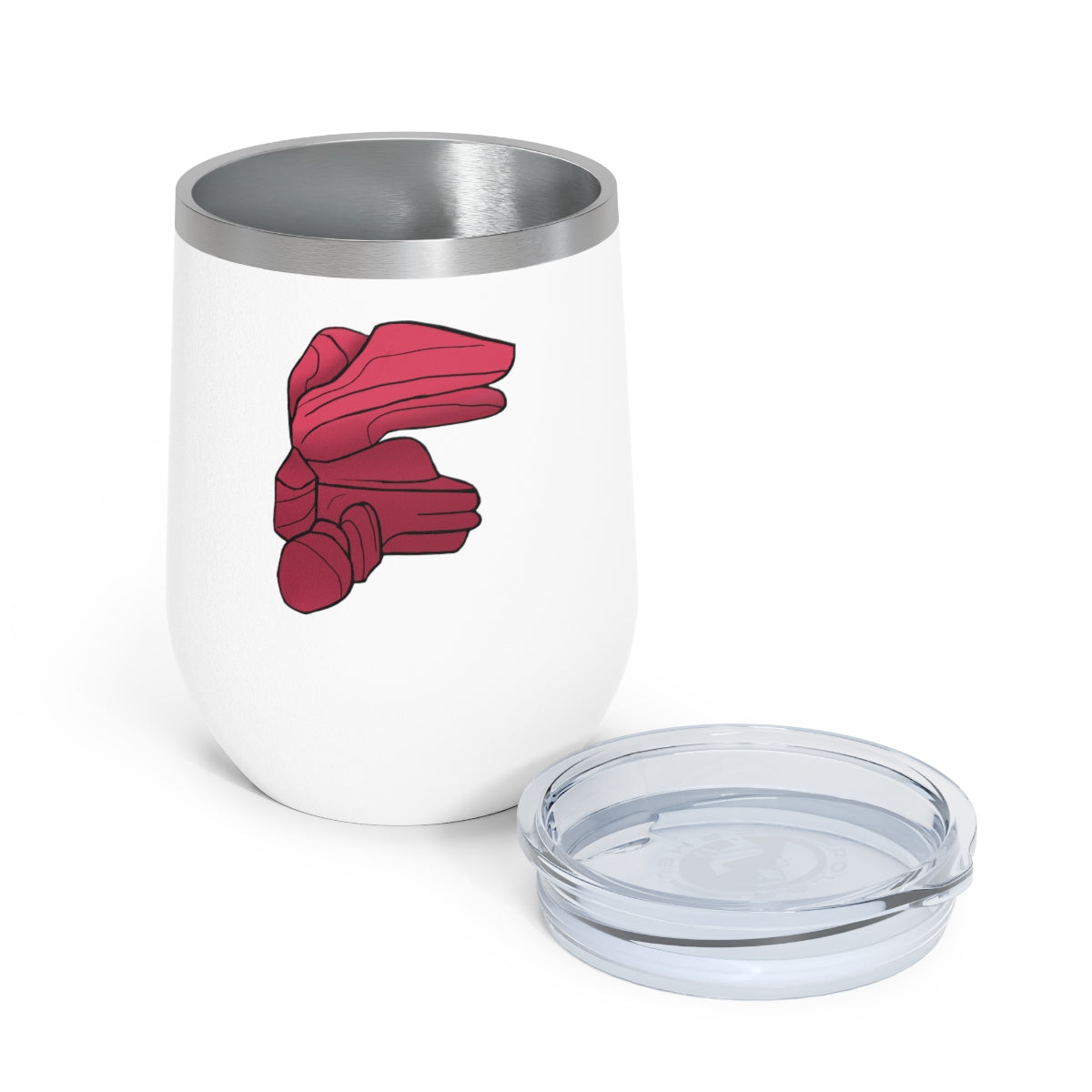 Rock 12oz Insulated Wine Tumbler in stainless steel with a clear plastic lid, showcasing a stylish and modern design.