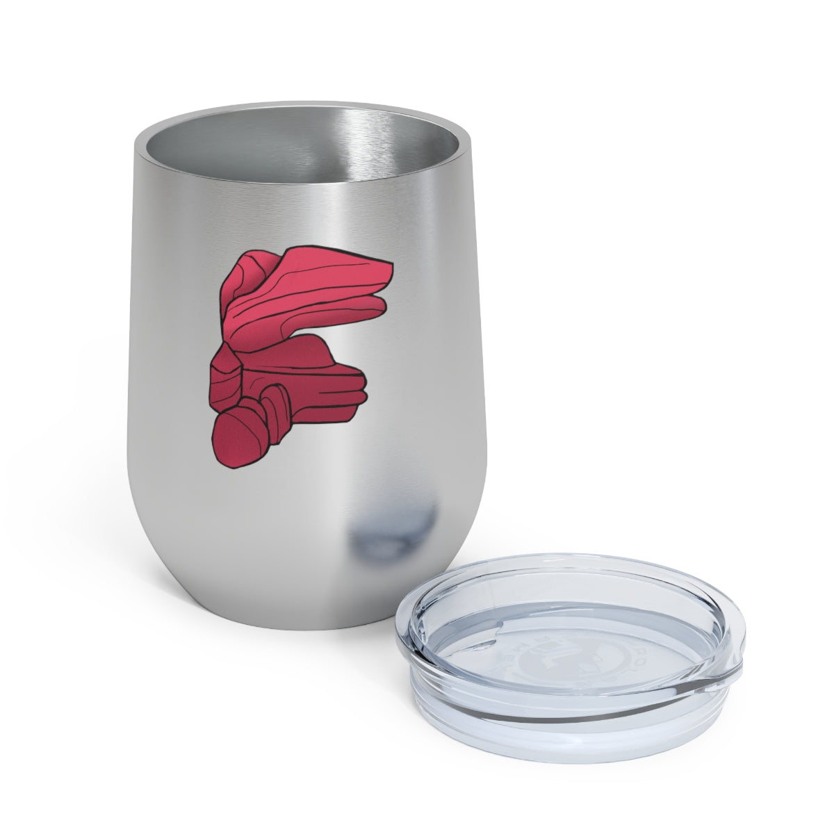 Rock 12oz Insulated Wine Tumbler in stainless steel with a clear plastic lid, showcasing a stylish and modern design.