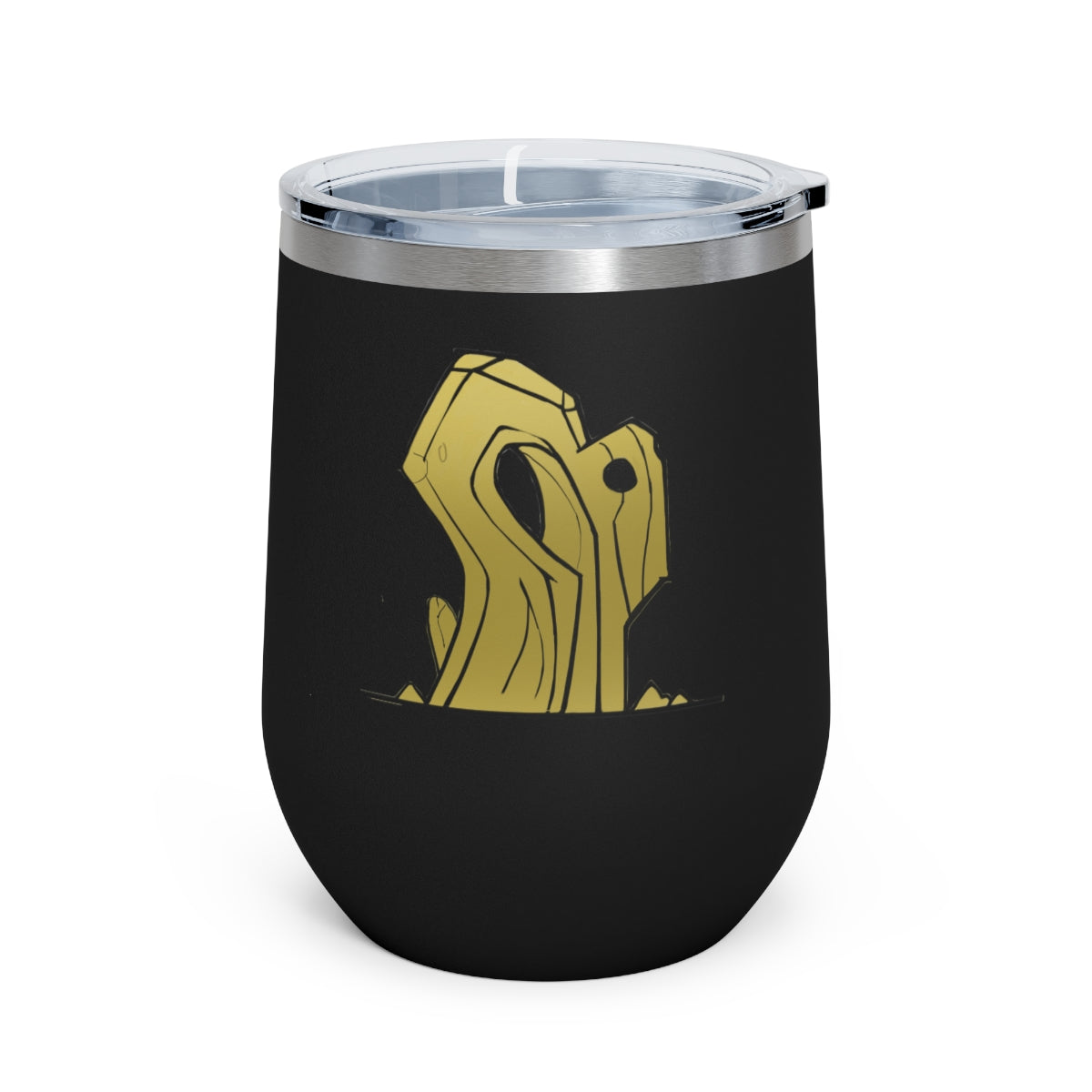 Rock 12oz Insulated Wine Tumbler in stainless steel with a clear lid, showcasing a stylish design for hot and cold beverages.