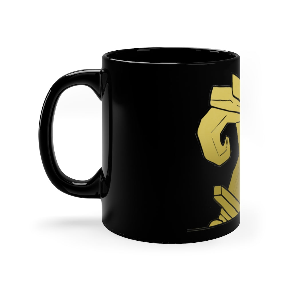 Rock 11oz black ceramic mug with a sleek design, perfect for coffee, tea, or hot chocolate, featuring a comfortable C-handle.