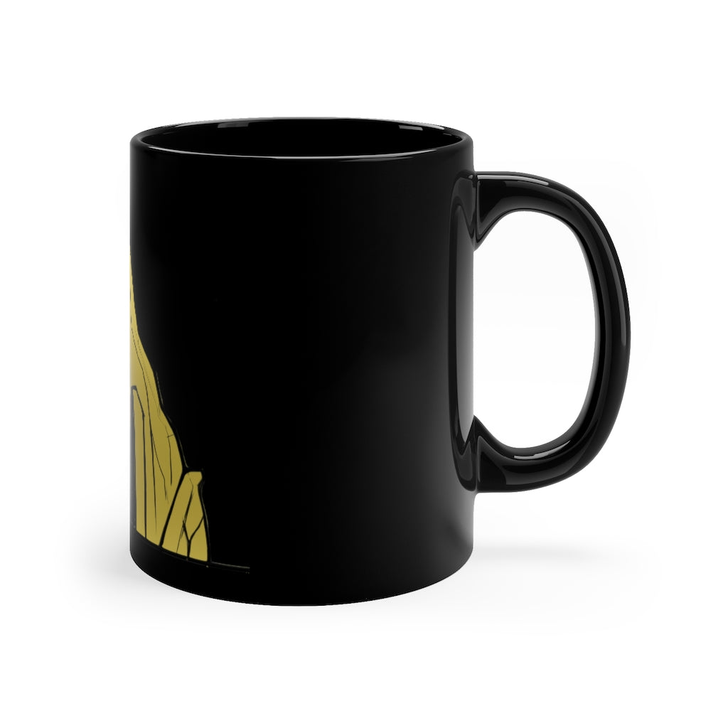 Rock 11oz black ceramic mug with a sleek design, perfect for coffee, tea, or hot chocolate, featuring a comfortable C-handle.