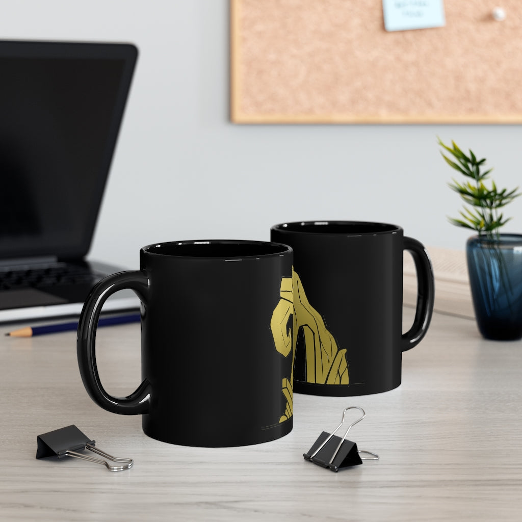 Rock 11oz black ceramic mug with a sleek design, perfect for coffee, tea, or hot chocolate, featuring a comfortable C-handle.