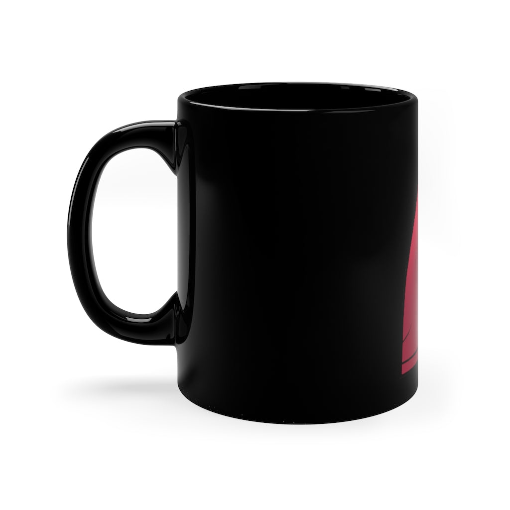 Rock 11oz black ceramic mug with C-handle, perfect for coffee, tea, or hot chocolate.