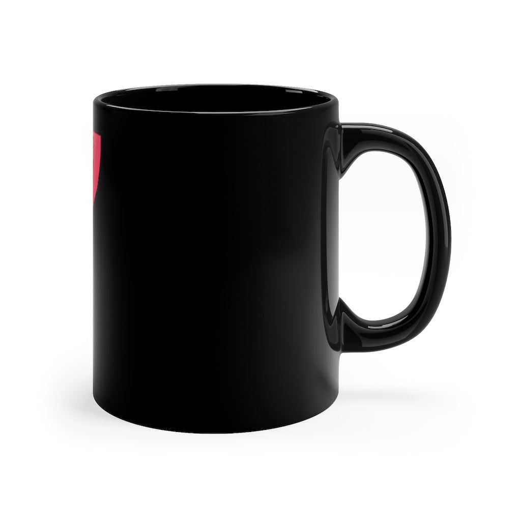 Rock 11oz black ceramic mug with C-handle, perfect for coffee, tea, or hot chocolate.