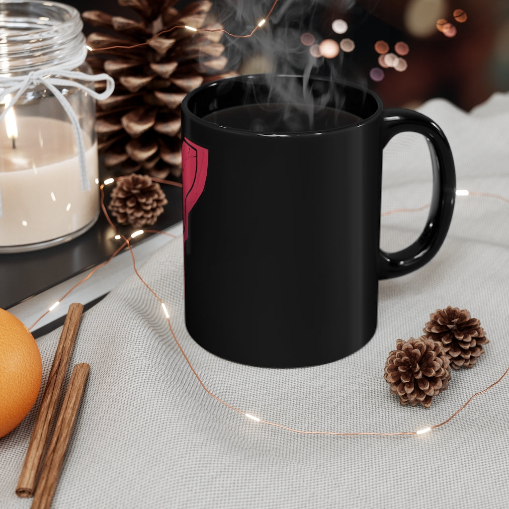 Rock 11oz black ceramic mug with C-handle, perfect for coffee, tea, or hot chocolate.