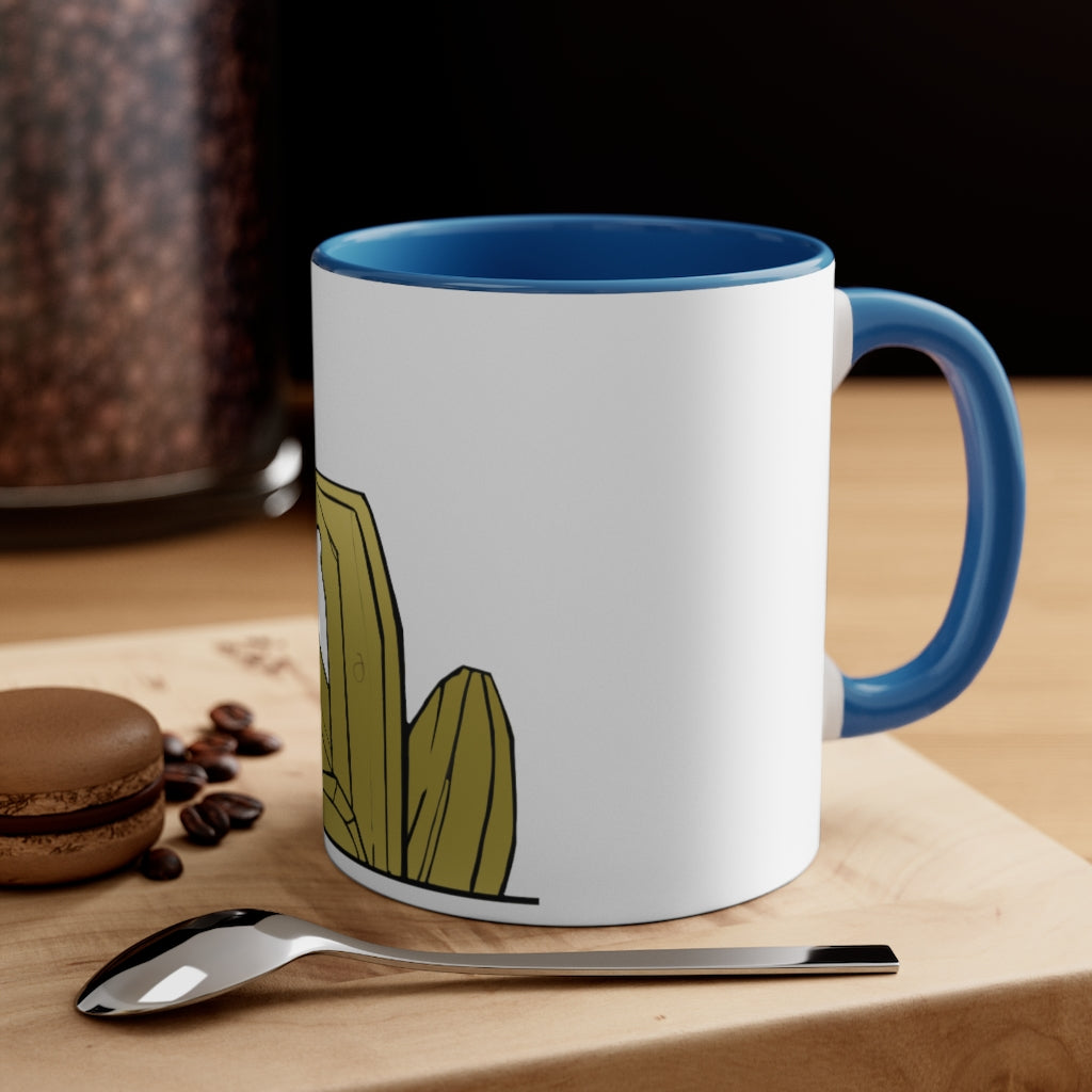 Rock Accent Coffee Mug with a white exterior and colorful interior and handle, showcasing a modern two-tone design.