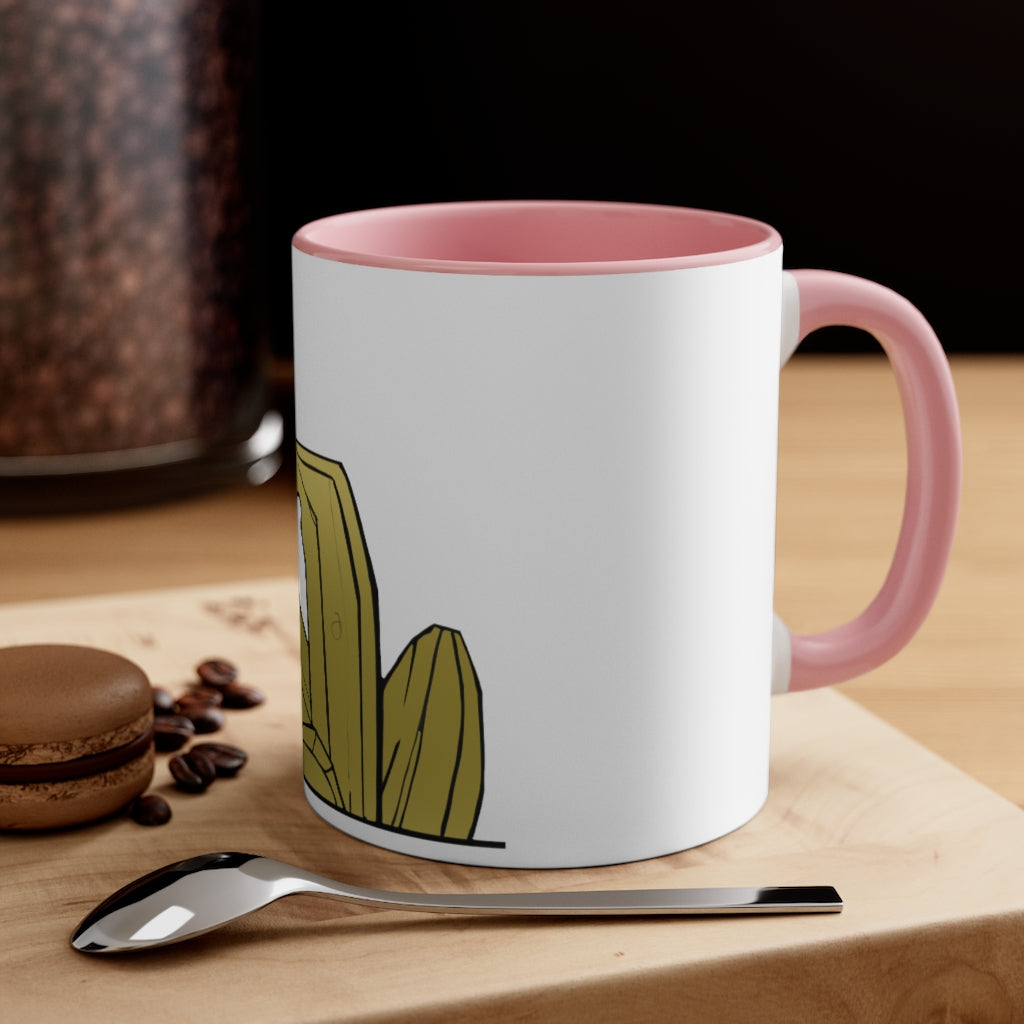 Rock Accent Coffee Mug with a white exterior and colorful interior and handle, showcasing a modern two-tone design.