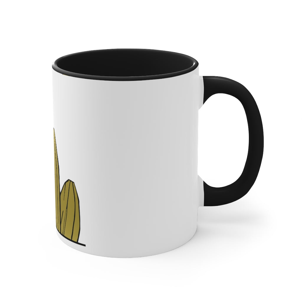 Rock Accent Coffee Mug with a white exterior and colorful interior and handle, showcasing a modern two-tone design.