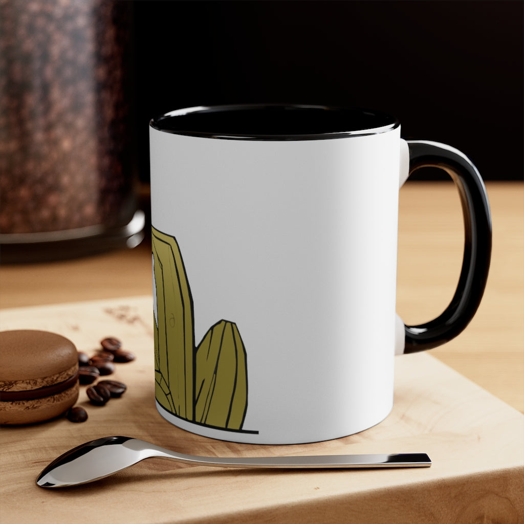 Rock Accent Coffee Mug with a white exterior and colorful interior and handle, showcasing a modern two-tone design.