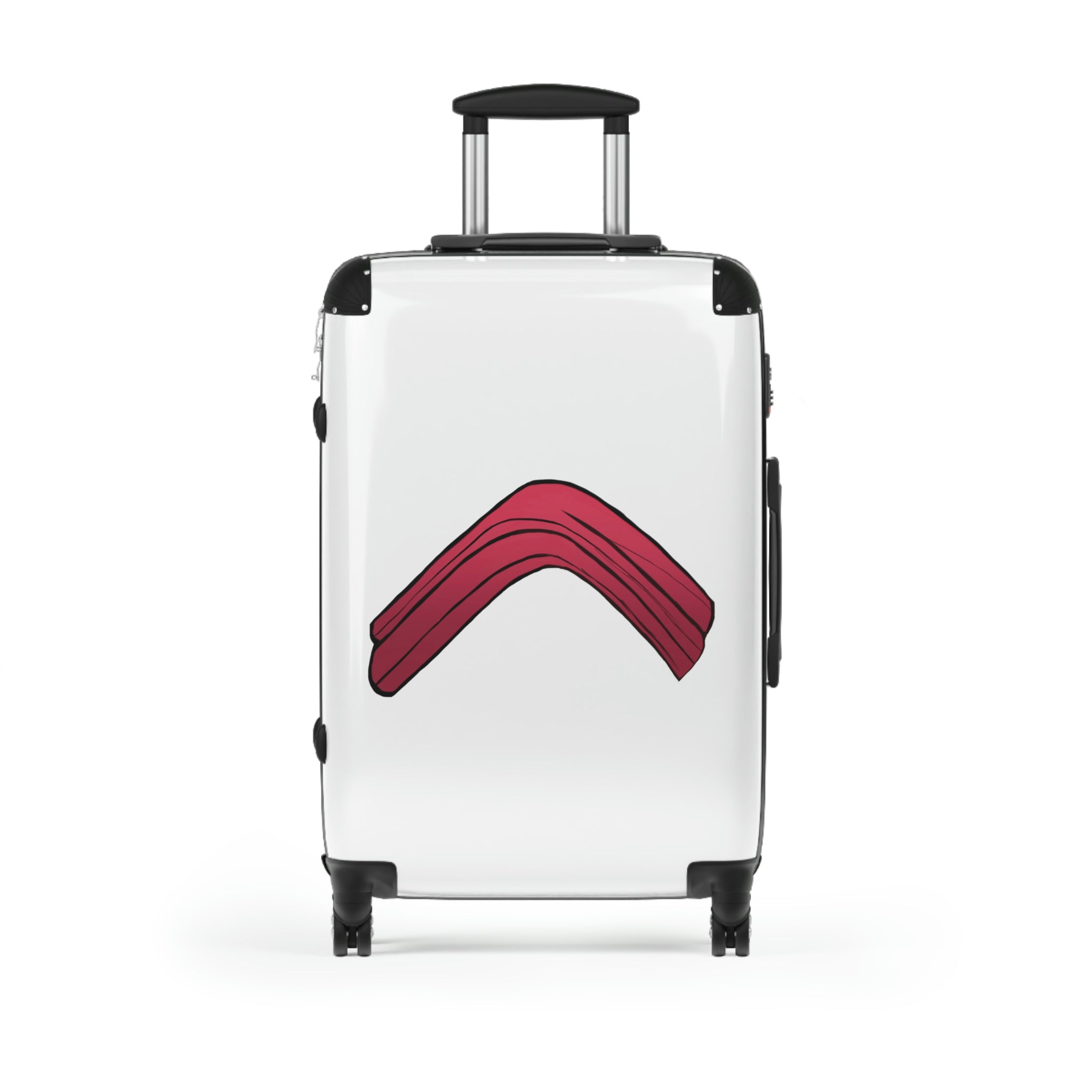 Rock Cabin Suitcase featuring a personalized design, lightweight polycarbonate shell, and adjustable handle.