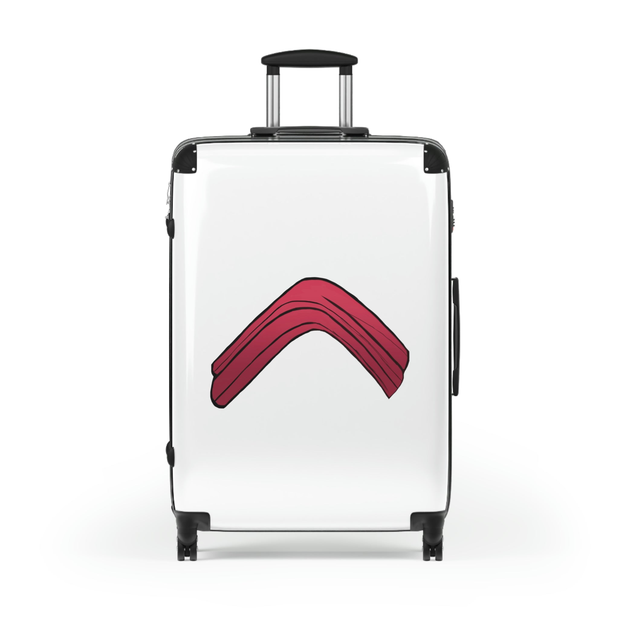 Rock Cabin Suitcase featuring a personalized design, lightweight polycarbonate shell, and adjustable handle.