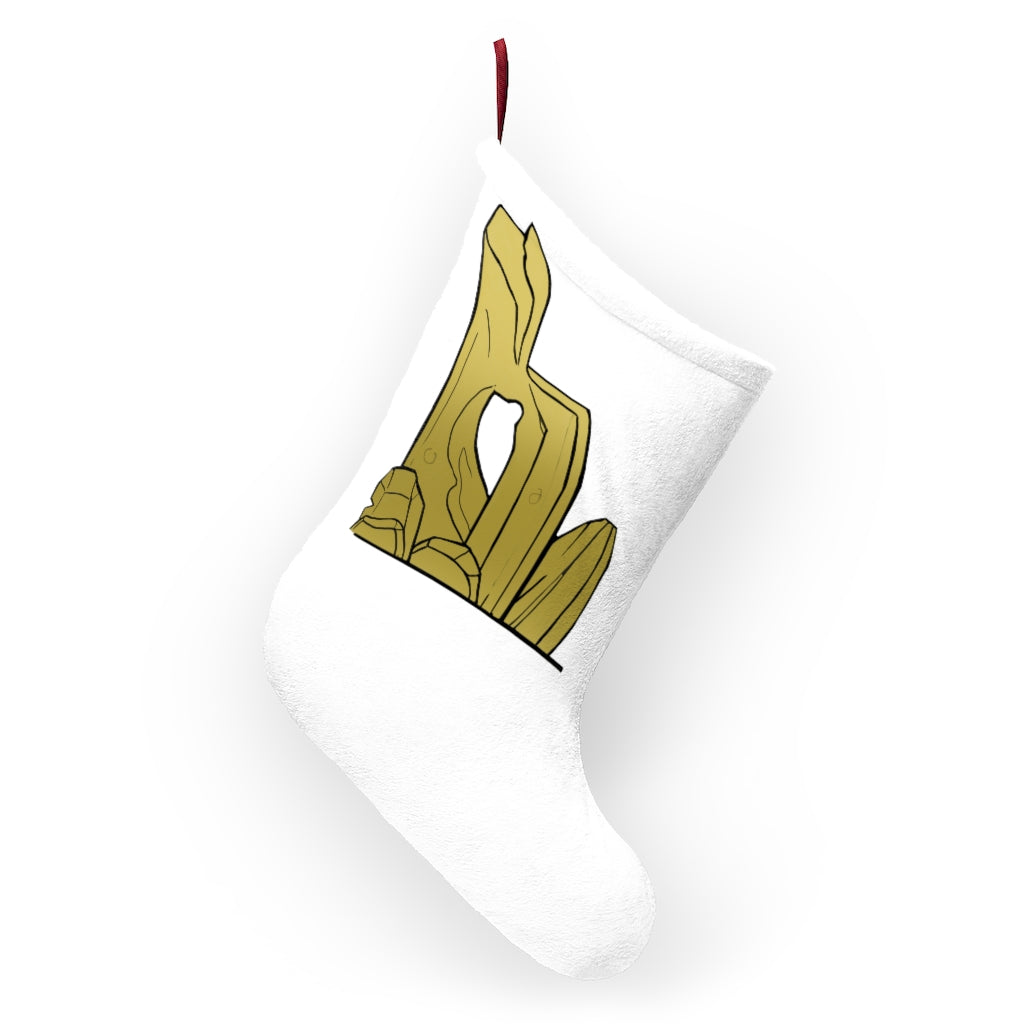 Personalized Rock Christmas Stockings made of soft polyester fleece, featuring custom prints and a twill ribbon hanging loop.