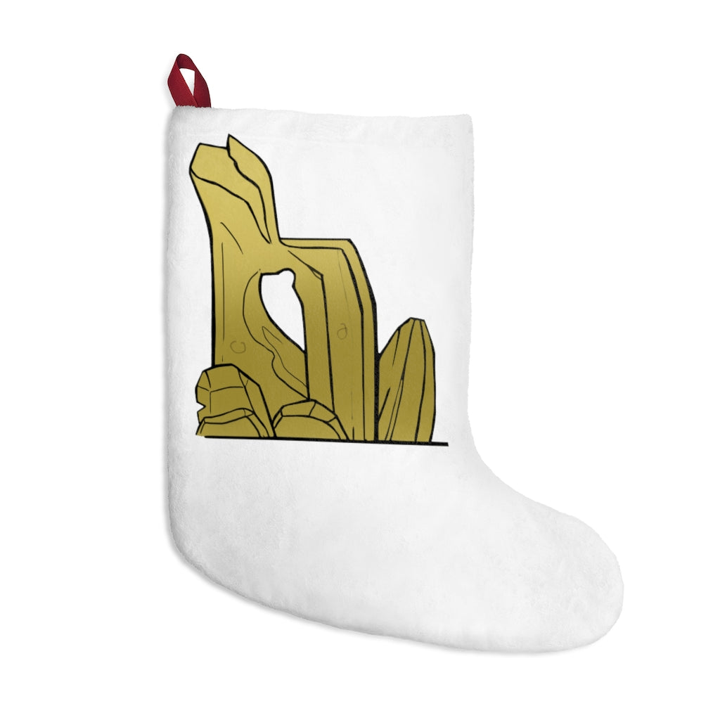 Personalized Rock Christmas Stockings made of soft polyester fleece, featuring custom prints and a twill ribbon hanging loop.