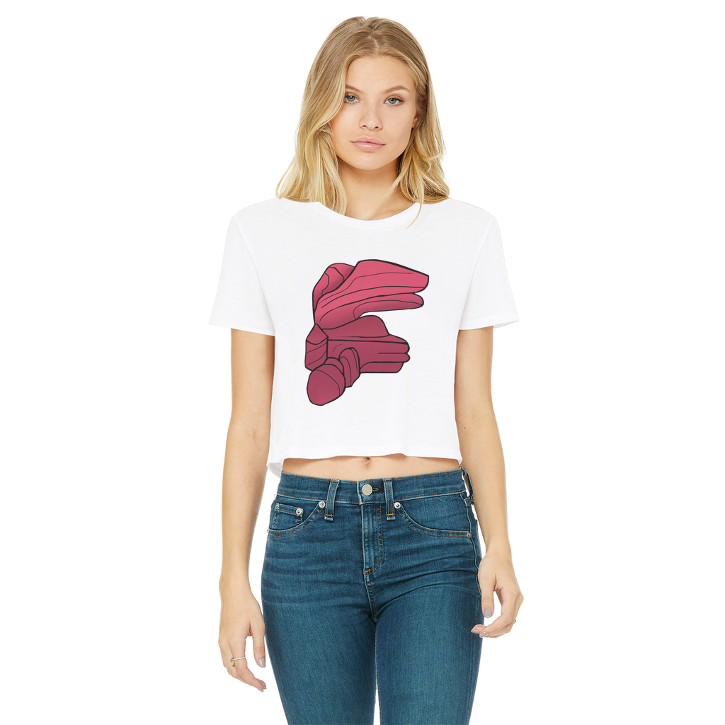 Rock Classic Women's Cropped Raw Edge T-Shirt in various colors with a raw edge hem and round neck design.