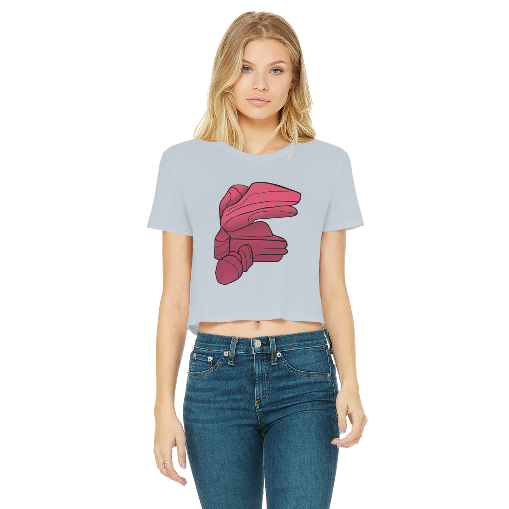 Rock Classic Women's Cropped Raw Edge T-Shirt in various colors with a raw edge hem and round neck design.