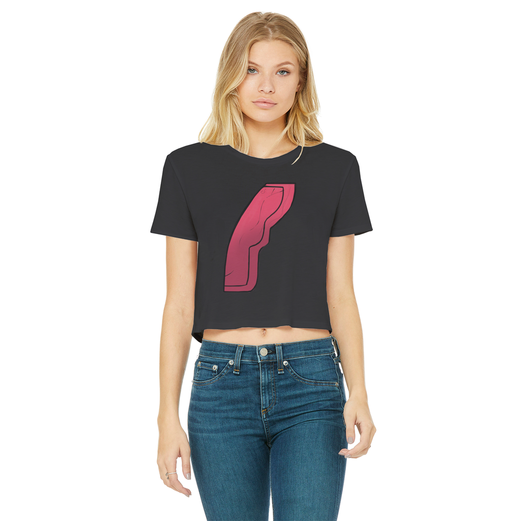 Rock Classic Women's Cropped Raw Edge T-Shirt featuring a round neck, short sleeves, and a stylish raw edge hem in various colors.