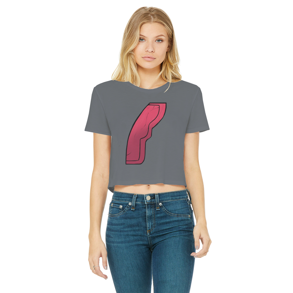 Rock Classic Women's Cropped Raw Edge T-Shirt featuring a round neck, short sleeves, and a stylish raw edge hem in various colors.