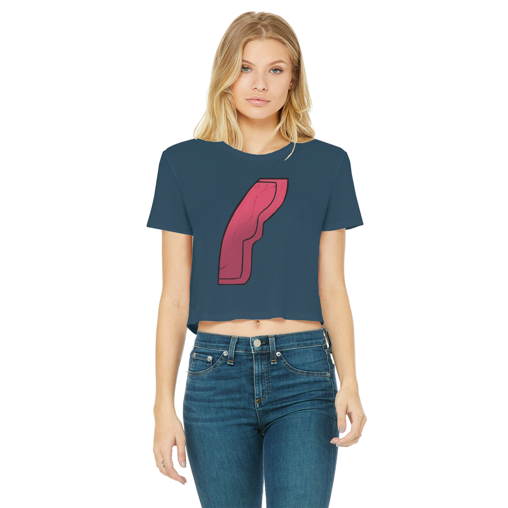 Rock Classic Women's Cropped Raw Edge T-Shirt featuring a round neck, short sleeves, and a stylish raw edge hem in various colors.