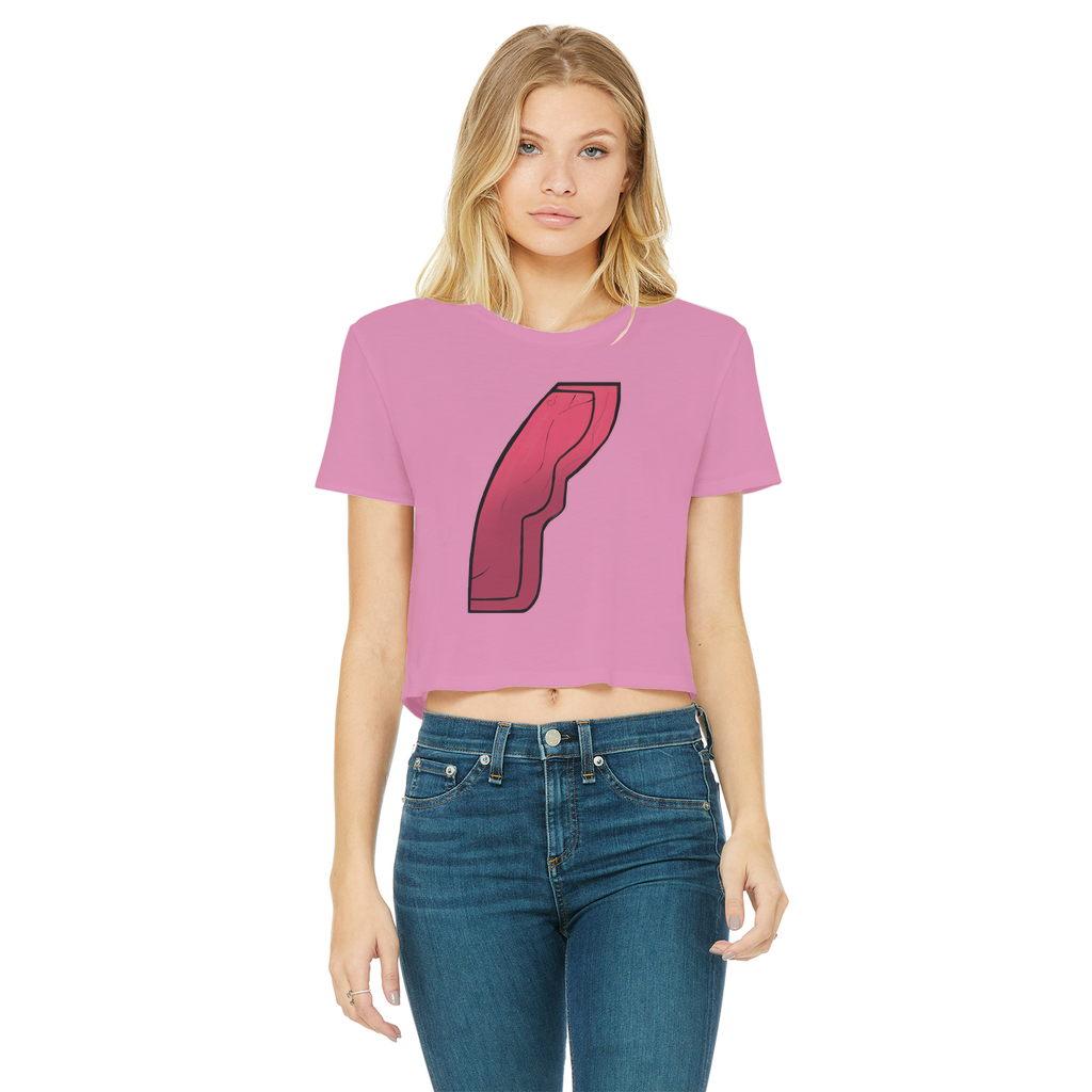 Rock Classic Women's Cropped Raw Edge T-Shirt featuring a round neck, short sleeves, and a stylish raw edge hem in various colors.