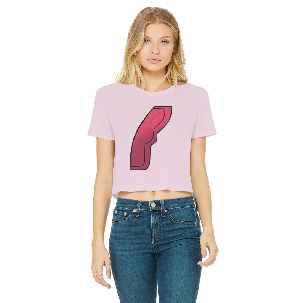 Rock Classic Women's Cropped Raw Edge T-Shirt featuring a round neck, short sleeves, and a stylish raw edge hem in various colors.