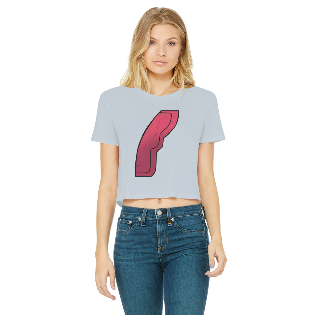 Rock Classic Women's Cropped Raw Edge T-Shirt featuring a round neck, short sleeves, and a stylish raw edge hem in various colors.