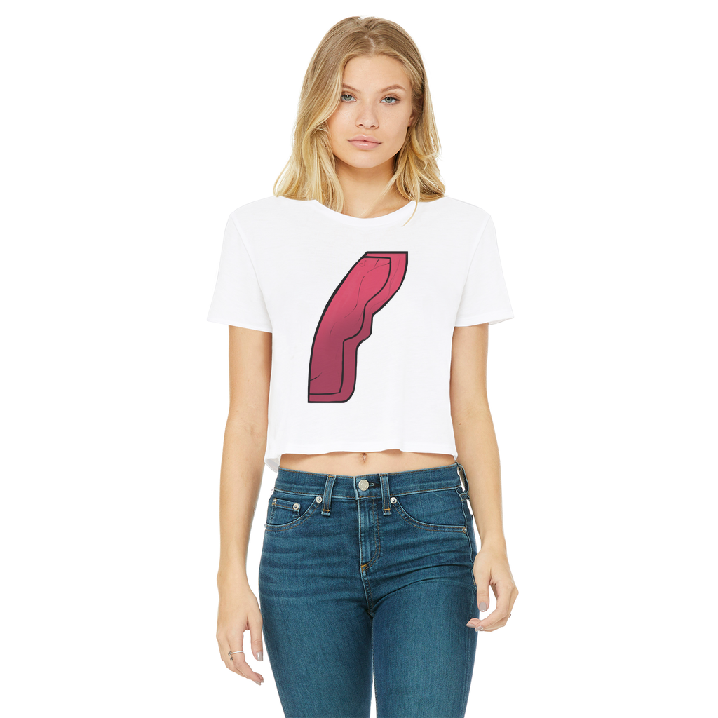 Rock Classic Women's Cropped Raw Edge T-Shirt featuring a round neck, short sleeves, and a stylish raw edge hem in various colors.