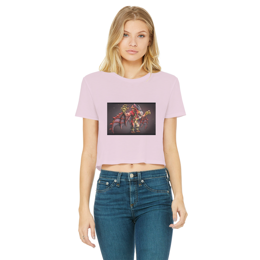 Rock Creature Classic Women's Cropped Raw Edge T-Shirt featuring a round neck, short sleeves, and a stylish raw edge hem in various colors.