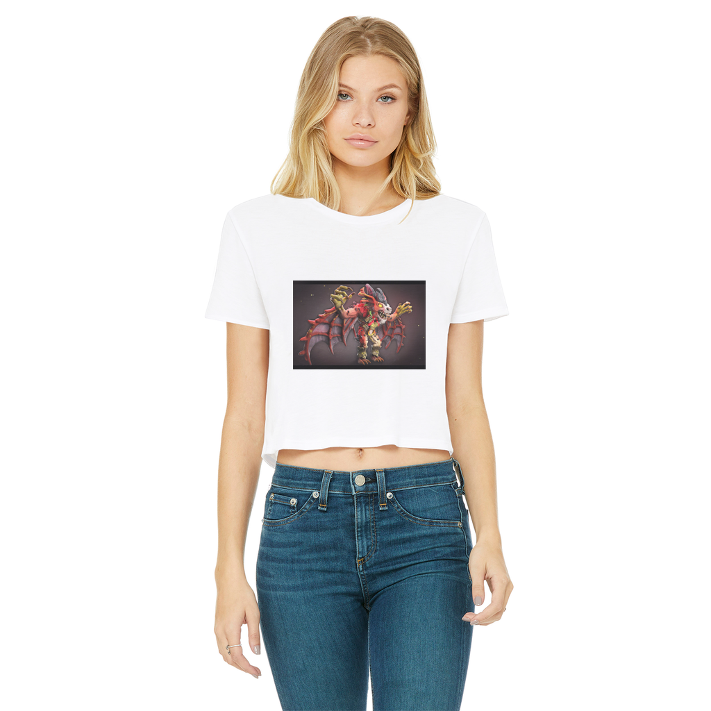 Rock Creature Classic Women's Cropped Raw Edge T-Shirt featuring a round neck, short sleeves, and a stylish raw edge hem in various colors.