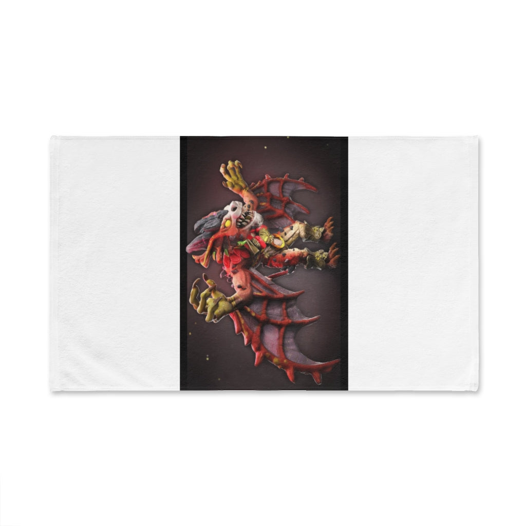 Rock Creature Hand Towel featuring a vibrant polyester front and soft cotton back, ideal for bathroom decor.