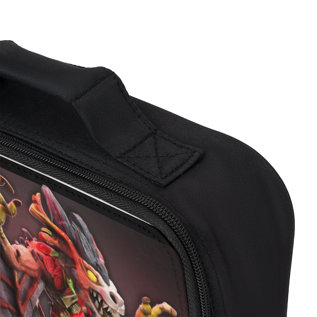 Rock Creature Lunch Bag featuring a black base with a customizable white area, zippered closure, and convenient carrying handle.