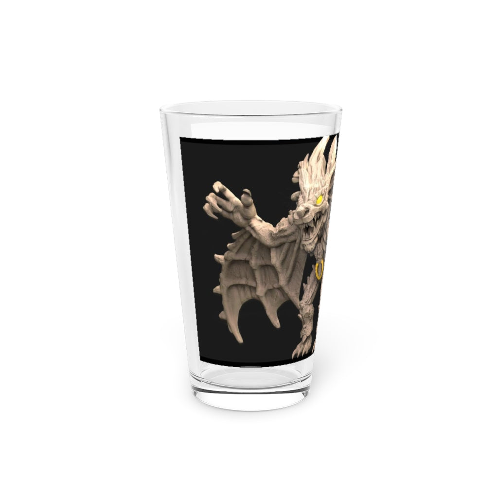 Rock Creature Pint Glass, 16oz, clear glass with customizable design, perfect for beverages.