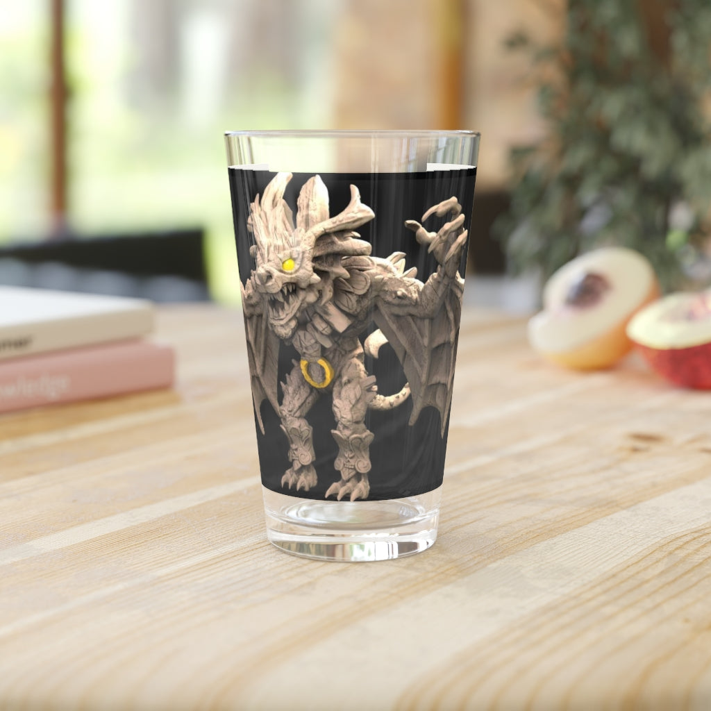 Rock Creature Pint Glass, 16oz, clear glass with customizable design, perfect for beverages.