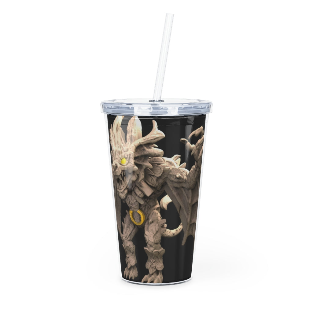 Rock Creature Plastic Tumbler with Straw, featuring a customizable design and double wall insulation, perfect for drinks at events.