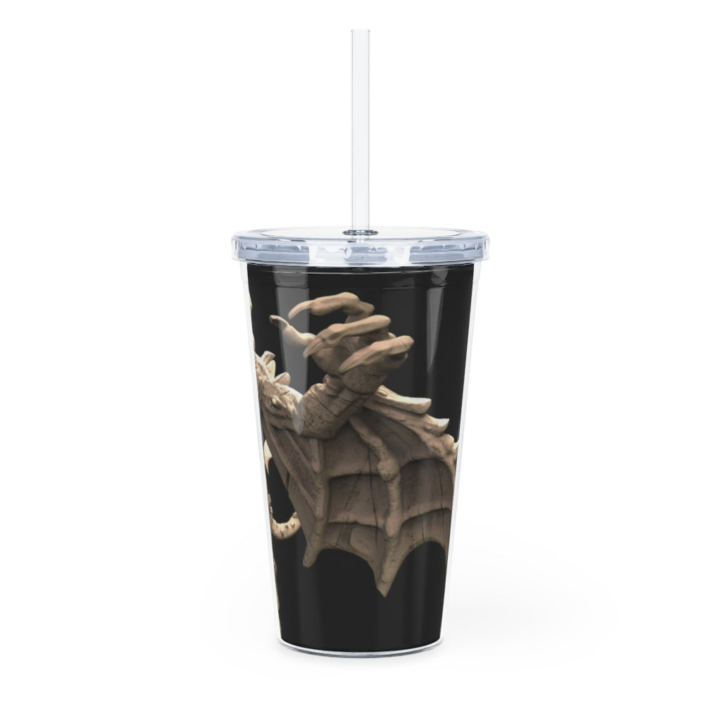 Rock Creature Plastic Tumbler with Straw, featuring a customizable design and double wall insulation, perfect for drinks at events.