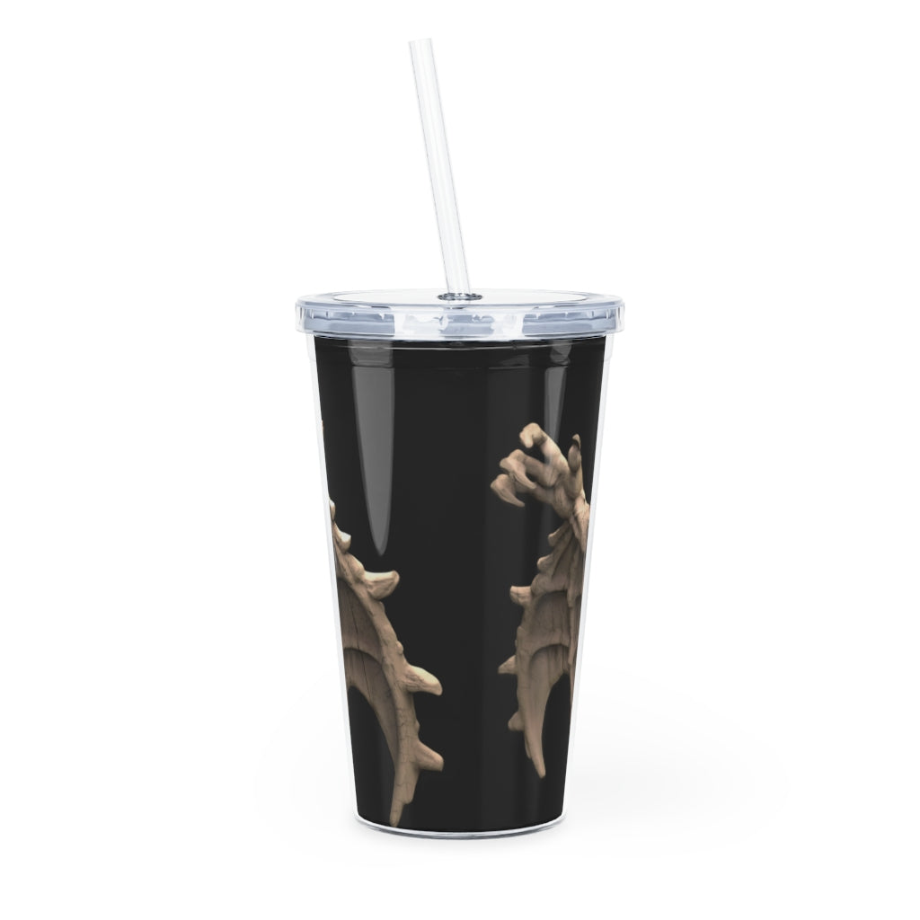 Rock Creature Plastic Tumbler with Straw, featuring a customizable design and double wall insulation, perfect for drinks at events.