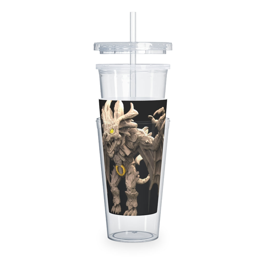 Rock Creature Plastic Tumbler with Straw, featuring a customizable design and double wall insulation, perfect for drinks at events.