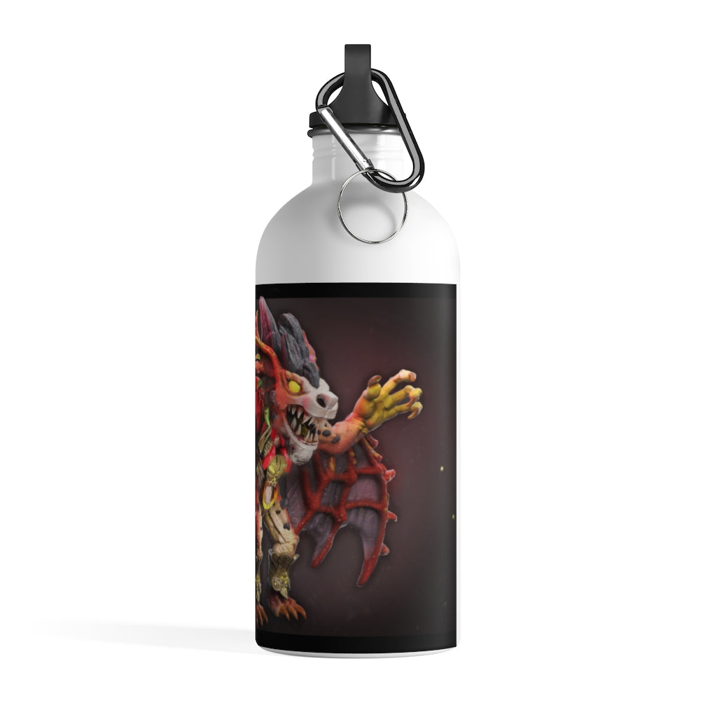 Rock Creature Stainless Steel Water Bottle with a vibrant design, featuring a plastic screw top and carabiner attachment.