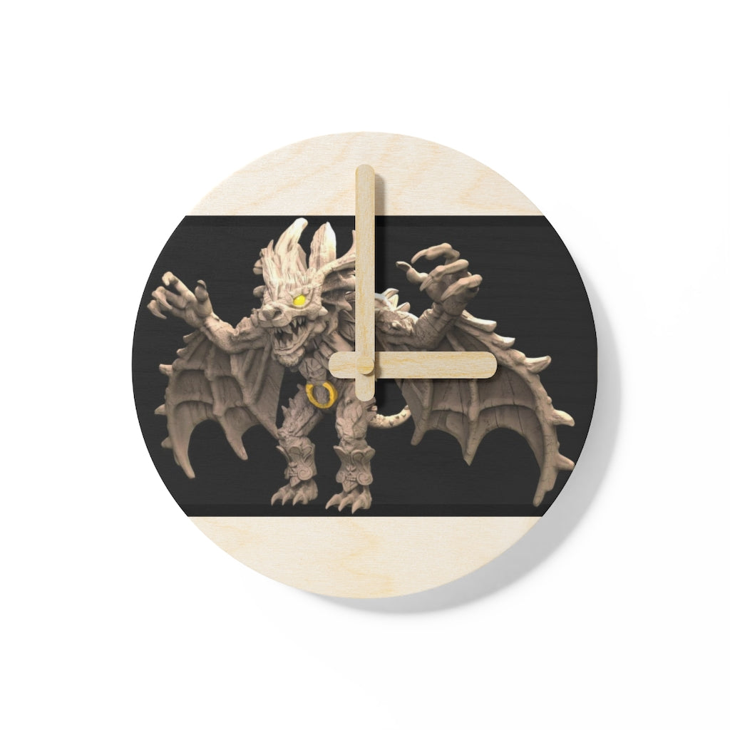 Rock Creature Wooden Wall Clock made from sustainable birch plywood, featuring customizable designs and available in two sizes.