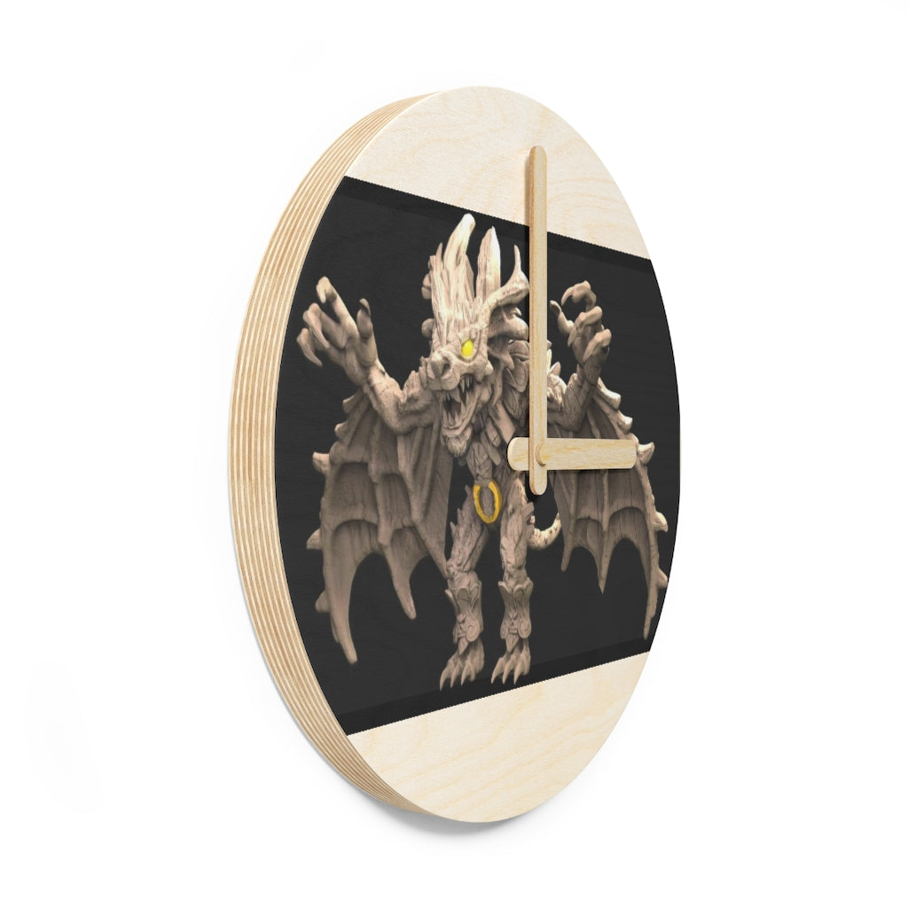 Rock Creature Wooden Wall Clock made from sustainable birch plywood, featuring customizable designs and available in two sizes.