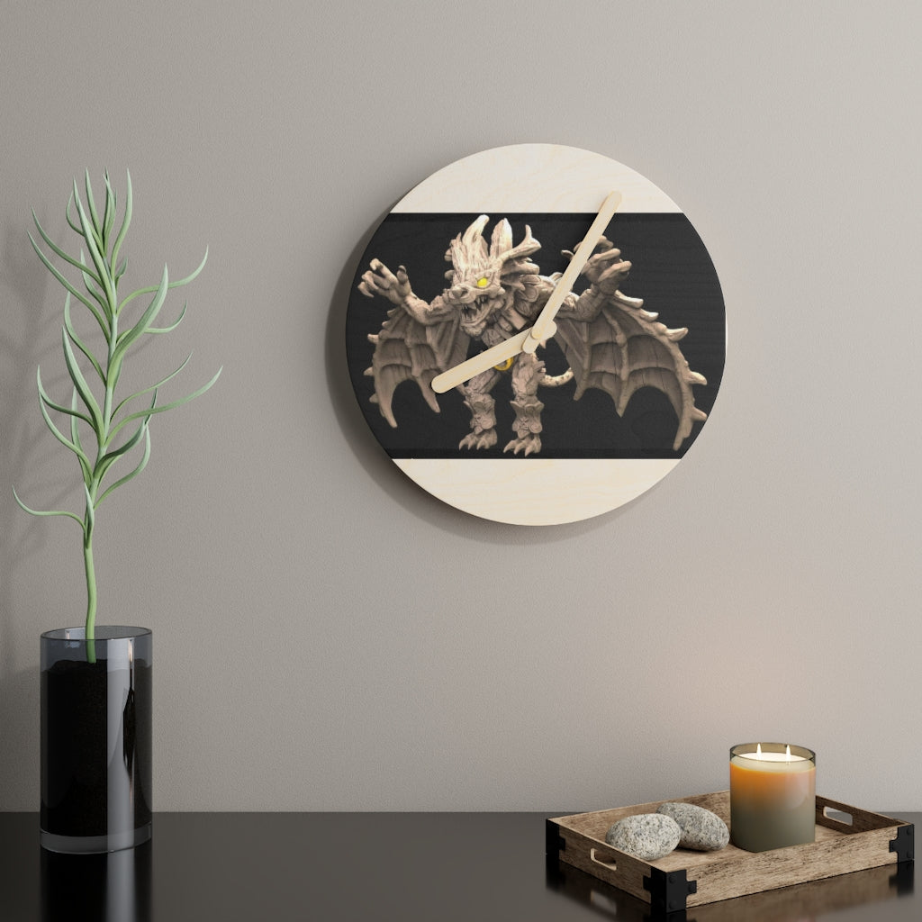 Rock Creature Wooden Wall Clock made from sustainable birch plywood, featuring customizable designs and available in two sizes.