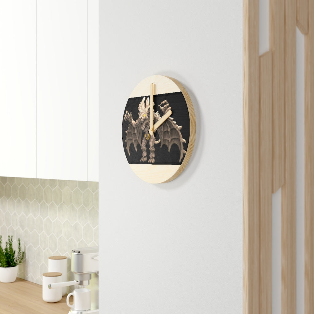 Rock Creature Wooden Wall Clock made from sustainable birch plywood, featuring customizable designs and available in two sizes.